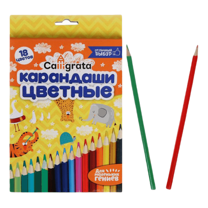 Карандаши цветные, 18 цветов Calligrata, корпус деревянный треугольный Карандаши цветные, 18 цветов Calligrata, корпус деревянный треугольный